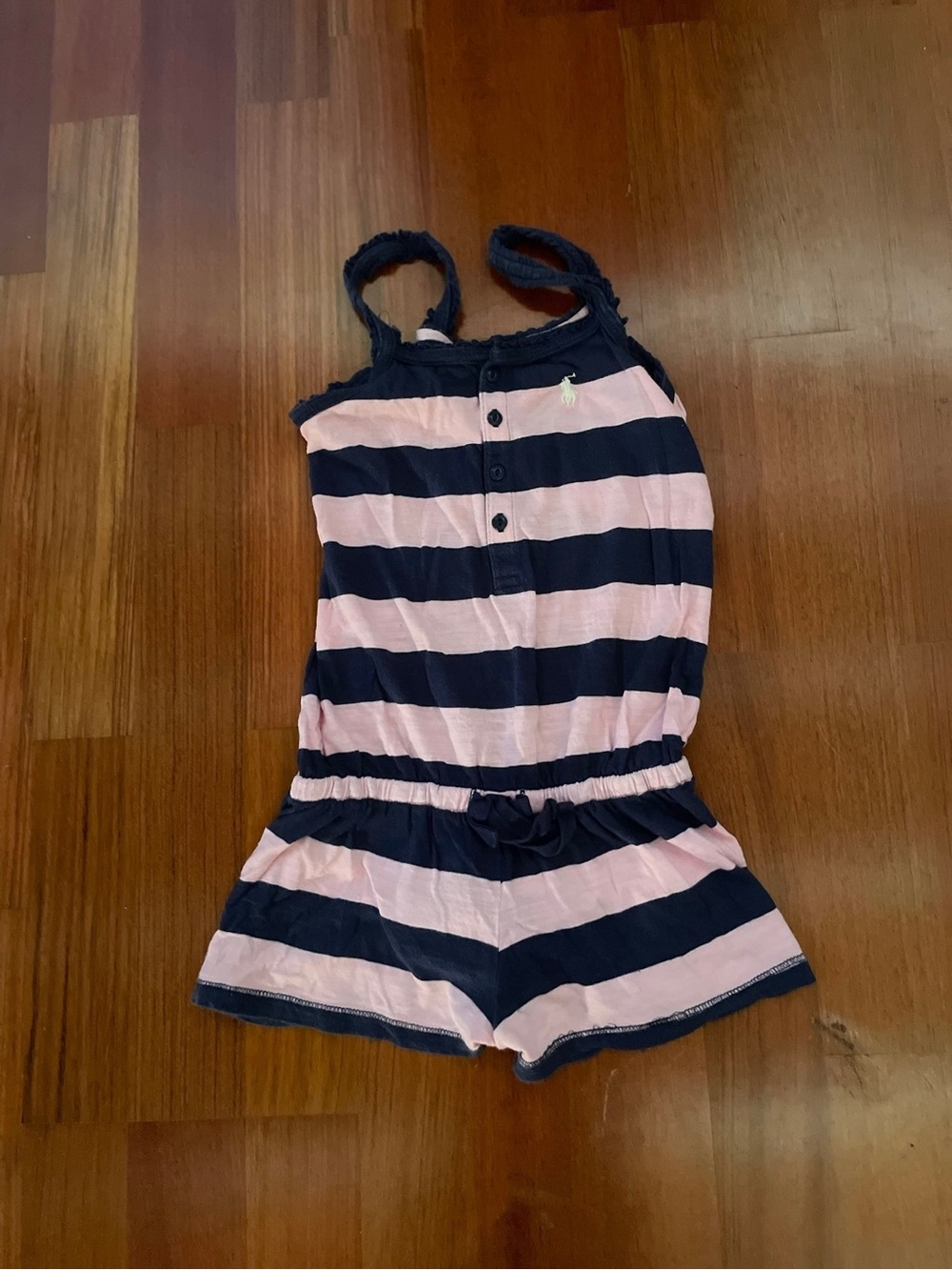 Ralph Lauren Navy and Pink Striped Girls' Sleeveless Romper